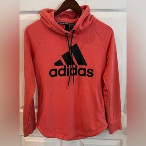 Adidas Womens Sweatshirt Medium Hoodie Logo Size Small Coral Pink with Pockets